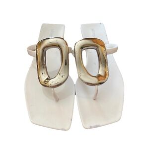Jeffrey Campbell White Sandal Thong with Silver Accent Buckle